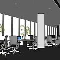 Modern Public Office Space With Open Workstations Computers Office Chairs And Large Windows 3d model