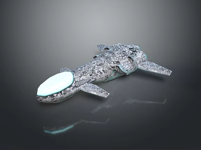 Futuristic Silver Spaceship With Blue Glowing Front Complex Structure And Reflective Surface 3d model