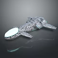 Futuristic Silver Spaceship With Blue Glowing Front Complex Structure And Reflective Surface 3d model