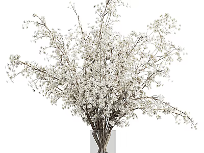 Transparent Glass Vase With White Small Flowers And Slender Branches In Fresh Decorative Style 3d model