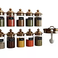 Glass Spice Jar Set With Brass Lids Labels And Scoop For Kitchen Storage