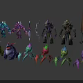 Fantasy Game Characters and Colorful Creatures with Varied Weapons and Armor Designs