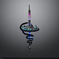 Futuristic Spiral Tower Structure With Blue Purple Lights And Tech Components