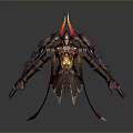 Decorative Mechanical Ornament With Red Gold Design Horned Structure And Glowing Core