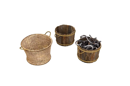 Bucket Basket Storage Basket Wooden Barrel Bamboo Barrel Bamboo Basket 3d model