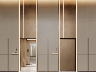 Modern Elevator Interior Design With Warm Tones And Metal Details 3d model