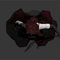 Female Character With Red Hair Veil Crimson Black Outfit Gauzy Skirt Red Boots Gray Background