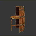 Unique Wooden Bar Stool With Barrel Shaped Backrest And Metal Straps Design