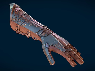 Decorative Leather Gauntlet With Intricate Carvings Metal Accents And Straps 3d model