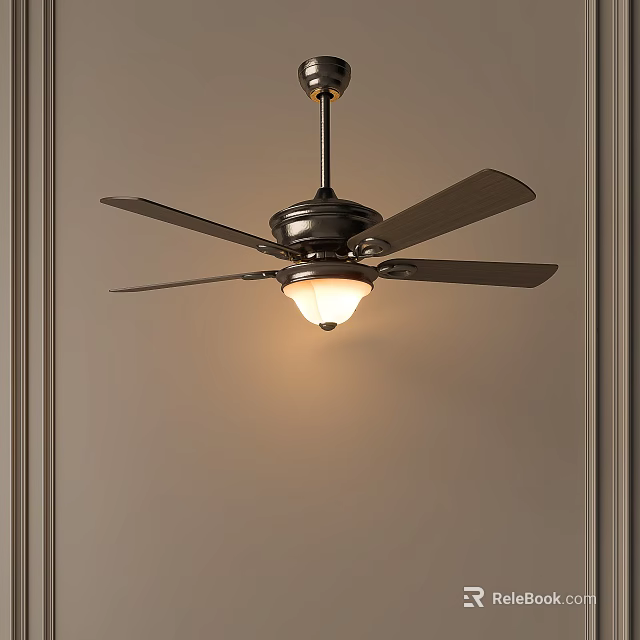 Modern Ceiling Fan With Light Fixture And Metal Blades For Room Interior 3d model 