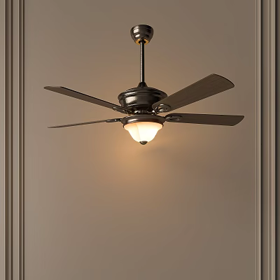 Modern Ceiling Fan With Light Fixture And Metal Blades For Room Interior 3d model