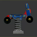 Colorful Spring Rocking Horse With Blue Seat Red Yellow Accents And Black Wheels