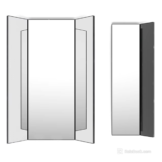 Modern Double Door Mirror With Sleek Frame And Clear Reflective Glass 3d model 