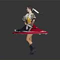 Woman in traditional folk costume with golden top dancing and spinning red black skirt