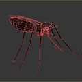 Realistic 3D Insect Model With Red Body Green Eyes And Long Legs On Gray Background