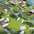 Scenic Camping Site With Cabins Green Spaces Water Features And Recreational Walking Paths