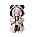 Cute Cartoon Character With Panda Hood White Hair And White Coat