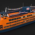 Orange Ferry With Decorative Banners And Signage