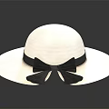 Classic Ivory Wide Brim Straw Hat Adorned With Black Bow Detail