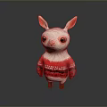 Cute Cartoon Llama Doll In Red Sweater With White Patterns Pink Ears And Orange Eyes