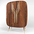 Modern Walnut Wood Wardrobe With Golden Tree like Accents And Unique Curved Door Design
