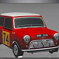 Red Vintage Mini Car Model With White Roof And Yellow Number 74
