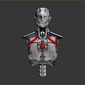 Silver Mechanical Robotic Bust With Red Eye And Glowing Chest Lines