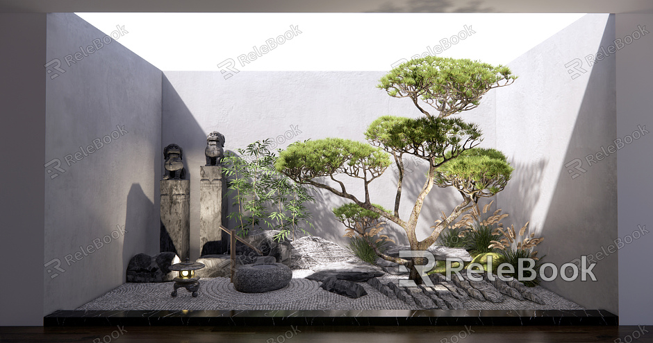 New Chinese style landscape sketch courtyard landscape sketch patio landscape stone rockery pine tree welcome pine landscape tree model