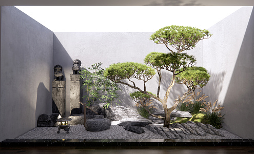 New Chinese style landscape sketch courtyard landscape sketch patio landscape stone rockery pine tree welcome pine landscape tree 3d model