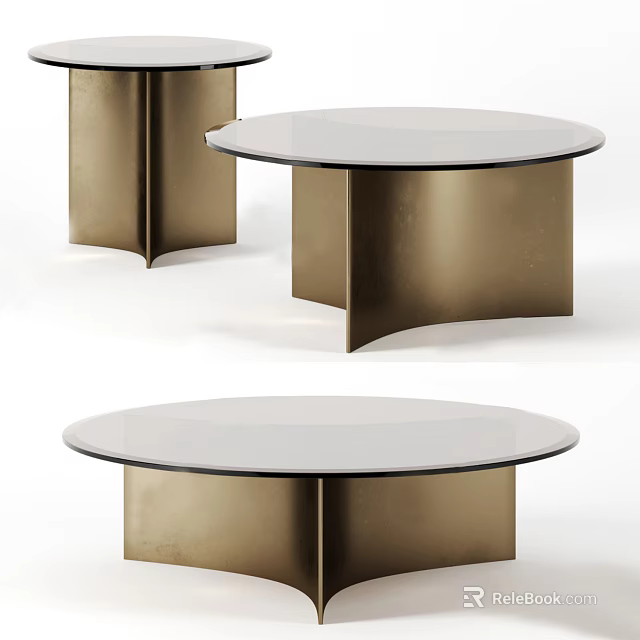 Modern Round Coffee Table With Glass Top And Brass Metal Base Design 3d model 