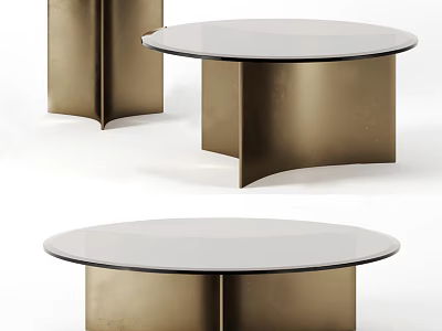 Modern Round Coffee Table With Glass Top And Brass Metal Base Design 3d model