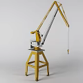 Yellow Industrial Crane With Metal Tower Base Structure And Extended Arm Hanging Hook 3d model