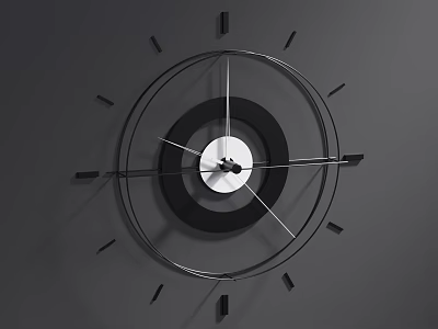 Modern Minimalist Wall Clock With Black White Metal Frame And Geometric Design On Gray Wall 3d model