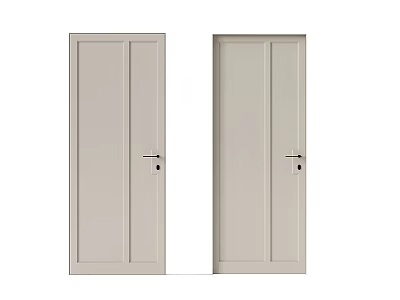 Modern Light Beige Hinged Doors With Simple Panel Design And Metal Handles 3d model