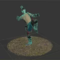 3D Model of Shirtless Man in Action Pose with Raised Leg and Outstretched Arms