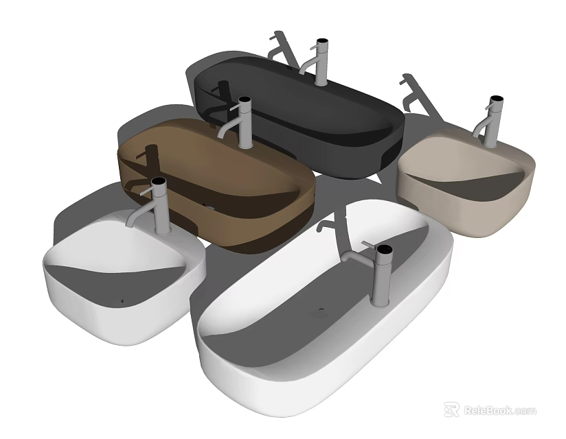 Modern Oval Rectangular Above Counter Washbasins in Multiple Colors with Faucets 3d model 
