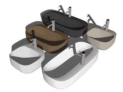 Modern Oval Rectangular Above Counter Washbasins in Multiple Colors with Faucets 3d model