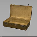 Open Vintage Yellow Leather Suitcase With Metal Hardware And Empty Interior 3d model