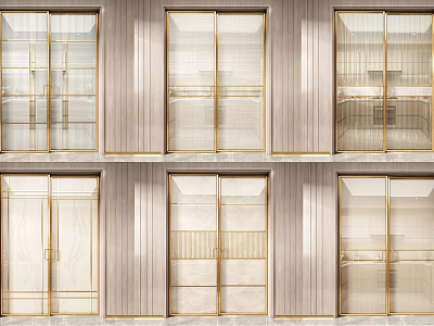 Modern Interior Sliding Doors With Wooden Frames Gold Trim And Glass Panels Design 3d model