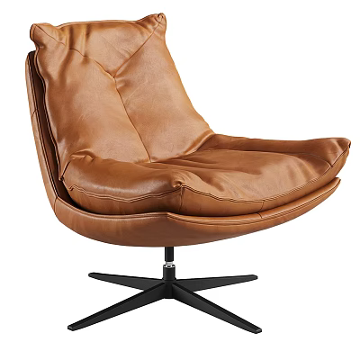 Ergonomic Brown Leather Office Chair With Curved Back And Black Star Base 3d model