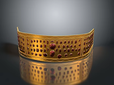 Elegant Golden Decorative Band With Red Gemstones And Circular Hole Patterns 3d model