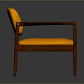 Modern Leisure Chair with Orange Cushioned Seat Backrest and Wooden Armrest Frame