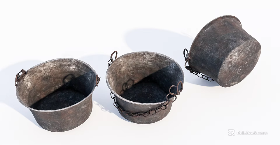 Vintage Industrial Equipment Metal Buckets With Chains And Strong Metal Construction 3d model 