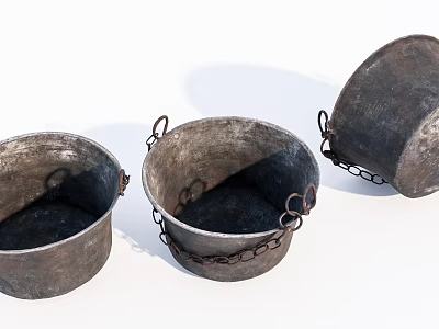 Vintage Industrial Equipment Metal Buckets With Chains And Strong Metal Construction 3d model