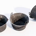 Vintage Industrial Equipment Metal Buckets With Chains And Strong Metal Construction