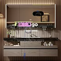Modern Bathroom Vanity with Mirror Storage Cabinets Top Toiletries and Rolled Towels