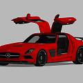 Red Mercedes Sports Car With Open Doors And Modern Dynamic Exterior Design