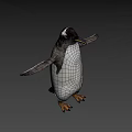 Flying Animal Penguin with Yellow Beak Black and White Feathers Spread Wings in Gray Background