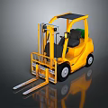 Yellow Industrial Forklift With Front Forks And Operator Cab And Solid Rubber Wheels 3d model