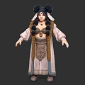 Traditional Character Costume With Double Bun Hairstyle And Decorative Robe Fur Collar